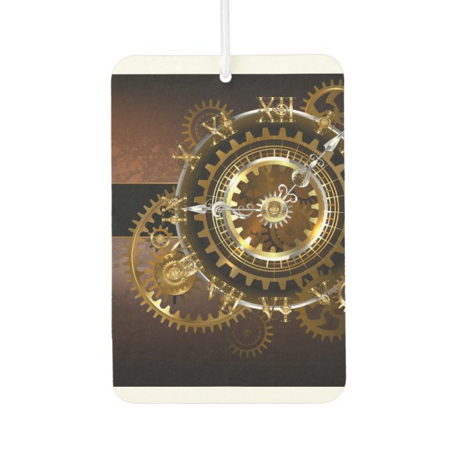Steampunk clock with antique gears air freshener (Front)