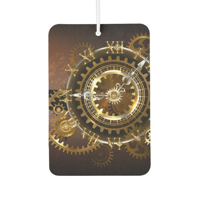 Steampunk clock with antique gears air freshener (Front)