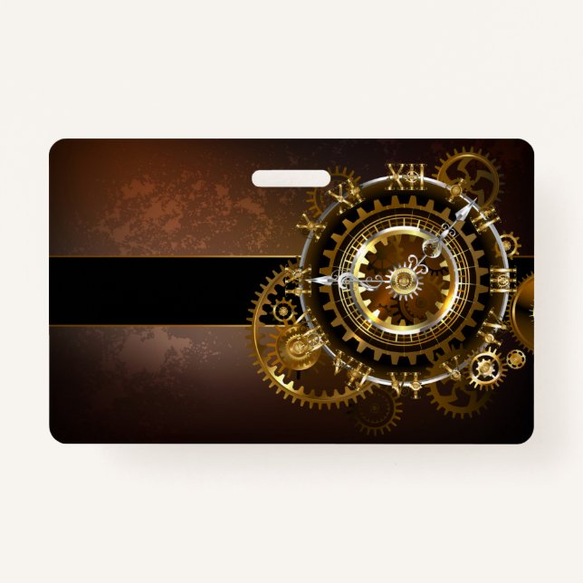 Steampunk clock with antique gears badge (Front)