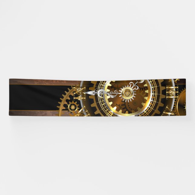 Steampunk clock with antique gears banner (Horizontal)