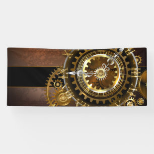Steampunk clock with antique gears banner
