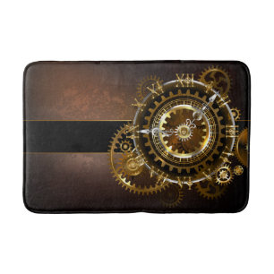 Steampunk clock with antique gears bath mat