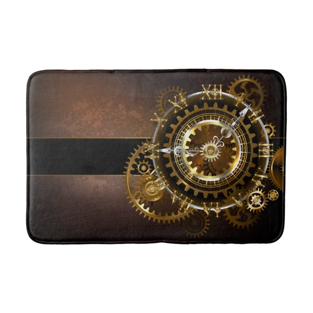 Steampunk clock with antique gears bath mat (Front)
