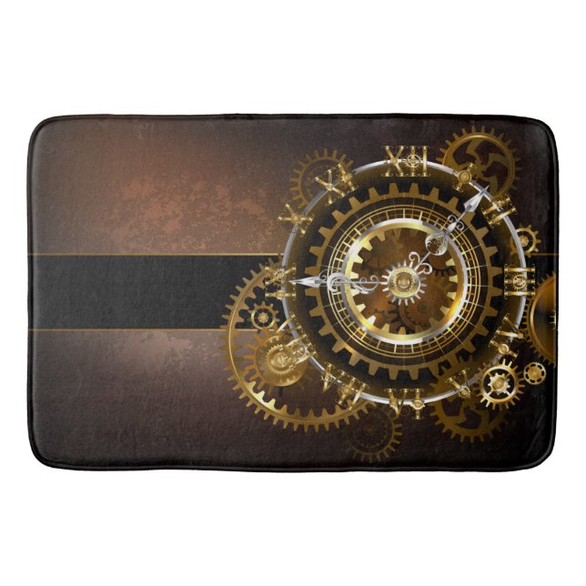 Steampunk clock with antique gears bath mat (Front)