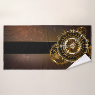 Steampunk clock with antique gears bath towel