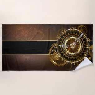 Steampunk clock with antique gears beach towel