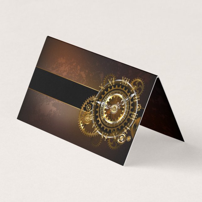 Steampunk clock with antique gears business card (Front)