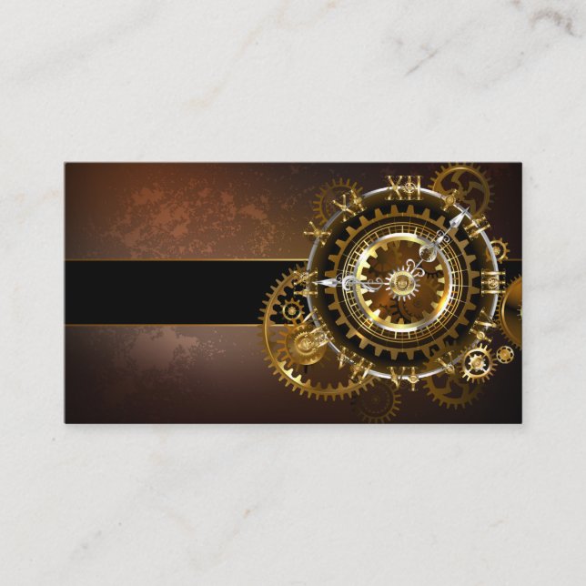 Steampunk clock with antique gears calling card (Front)
