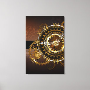 Steampunk clock with antique gears canvas print