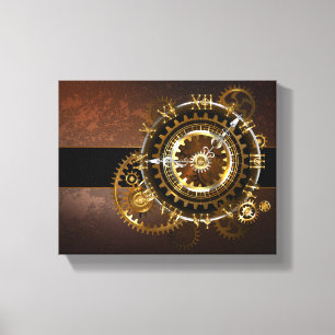 Steampunk clock with antique gears canvas print