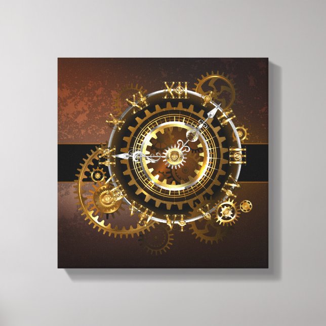 Steampunk clock with antique gears canvas print (Front)