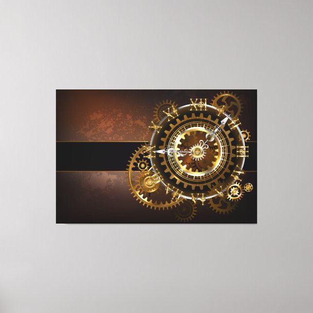 Steampunk clock with antique gears canvas print (Front)