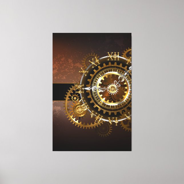 Steampunk clock with antique gears canvas print (Front)