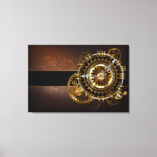 Steampunk clock with antique gears canvas print