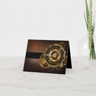 Steampunk clock with antique gears card