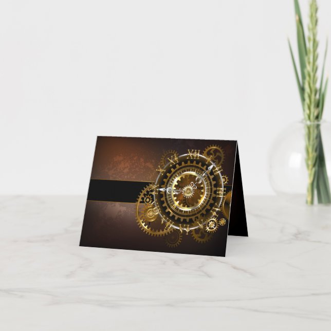 Steampunk clock with antique gears card (Front)