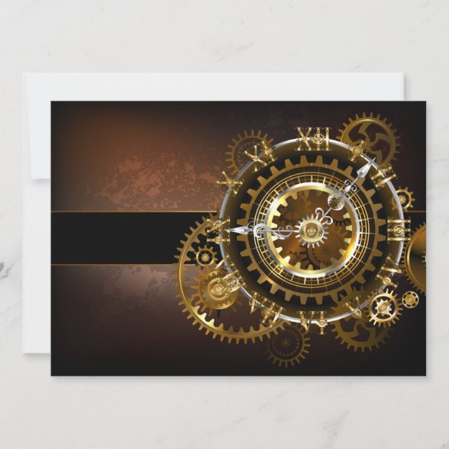 Steampunk clock with antique gears card (Front)