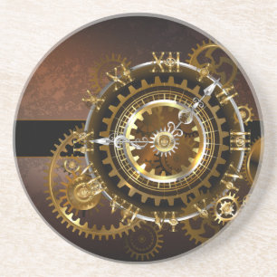 Steampunk clock with antique gears coaster