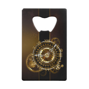 Steampunk clock with antique gears credit card bottle opener