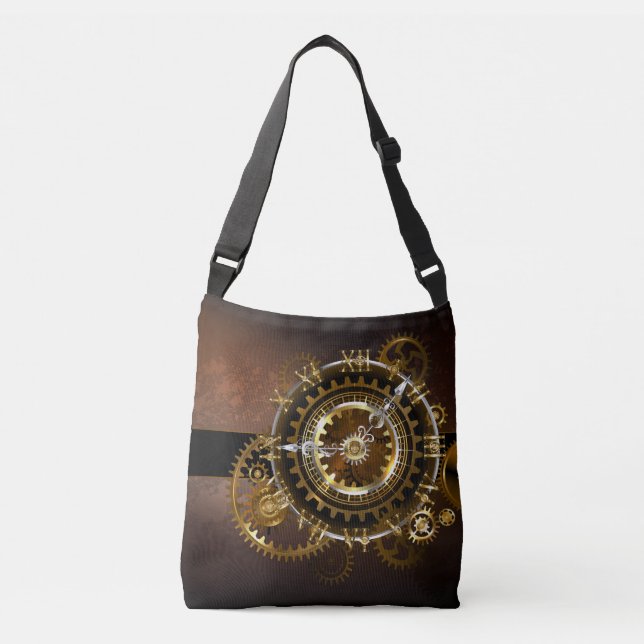 Steampunk clock with antique gears crossbody bag (Front)