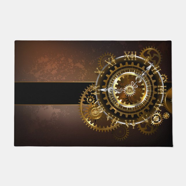 Steampunk clock with antique gears doormat (Front)