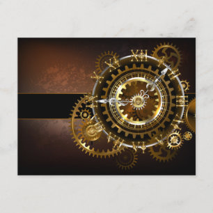 Steampunk clock with antique gears enclosure card