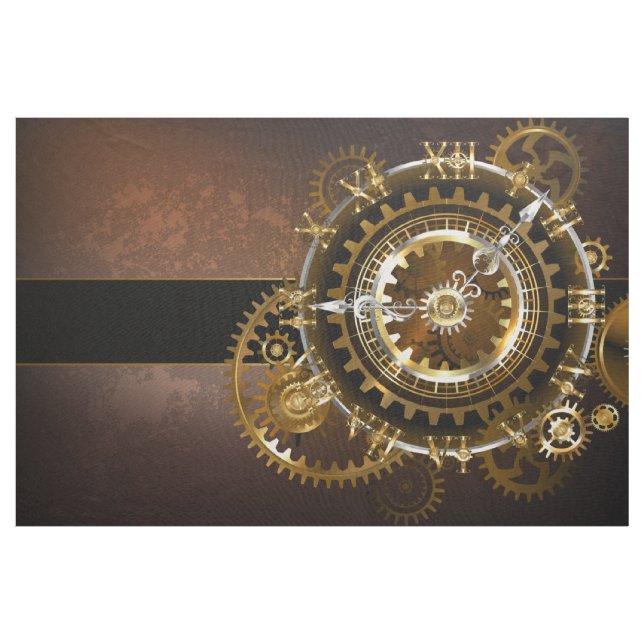 Steampunk clock with antique gears fabric (Yard)
