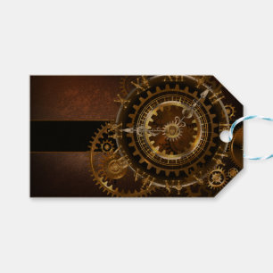 Steampunk clock with antique gears gift tags