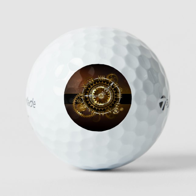 Steampunk clock with antique gears golf balls (Front)