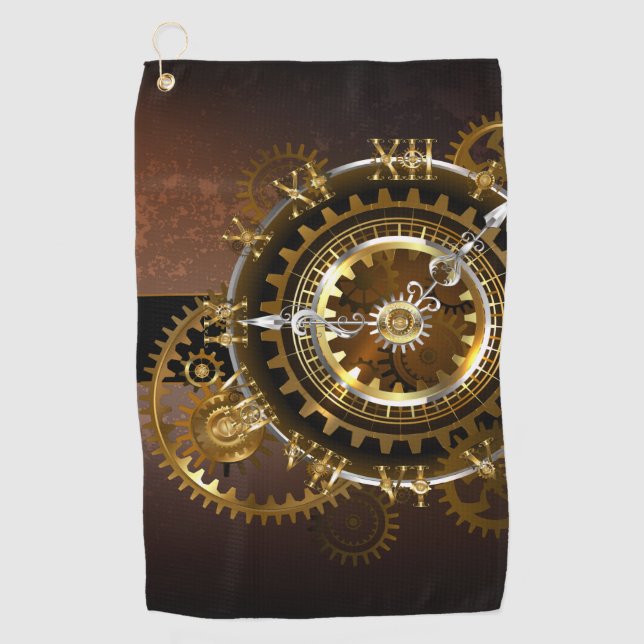 Steampunk clock with antique gears golf towel (Front)