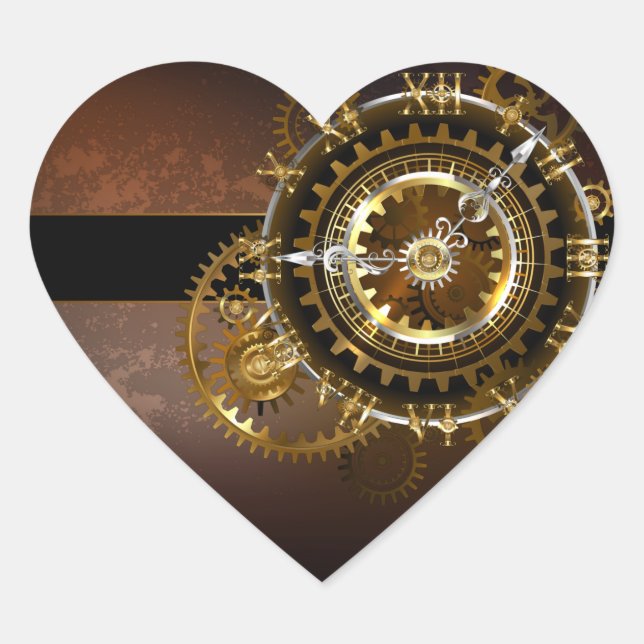 Steampunk clock with antique gears heart sticker (Front)