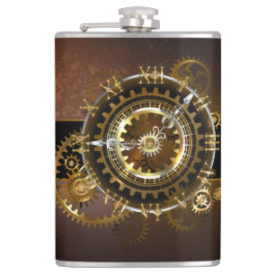Steampunk clock with antique gears hip flask