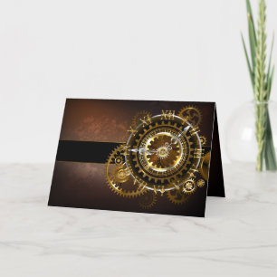 Steampunk clock with antique gears holiday card
