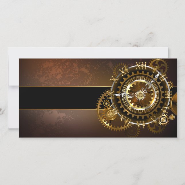 Steampunk clock with antique gears holiday card (Front)