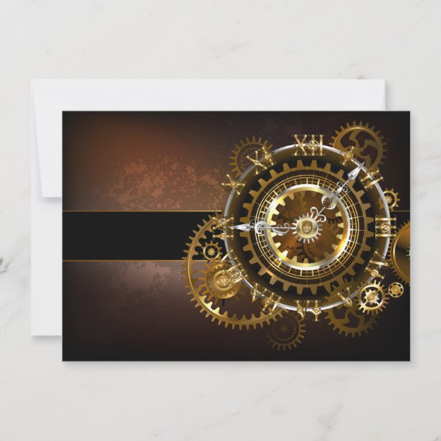 Steampunk clock with antique gears holiday card (Front)
