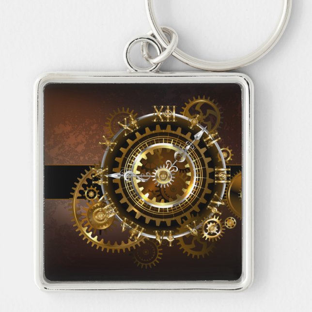 Steampunk clock with antique gears keychain (Front)