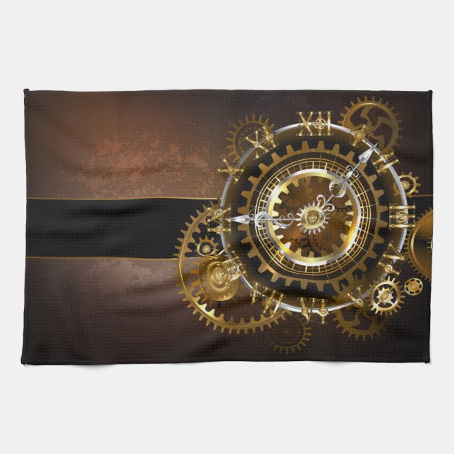 Steampunk clock with antique gears kitchen towel (Horizontal)