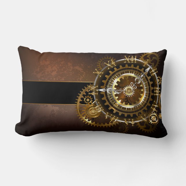 Steampunk clock with antique gears lumbar pillow (Front)