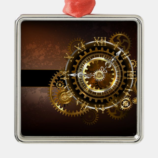 Steampunk clock with antique gears metal ornament (Front)