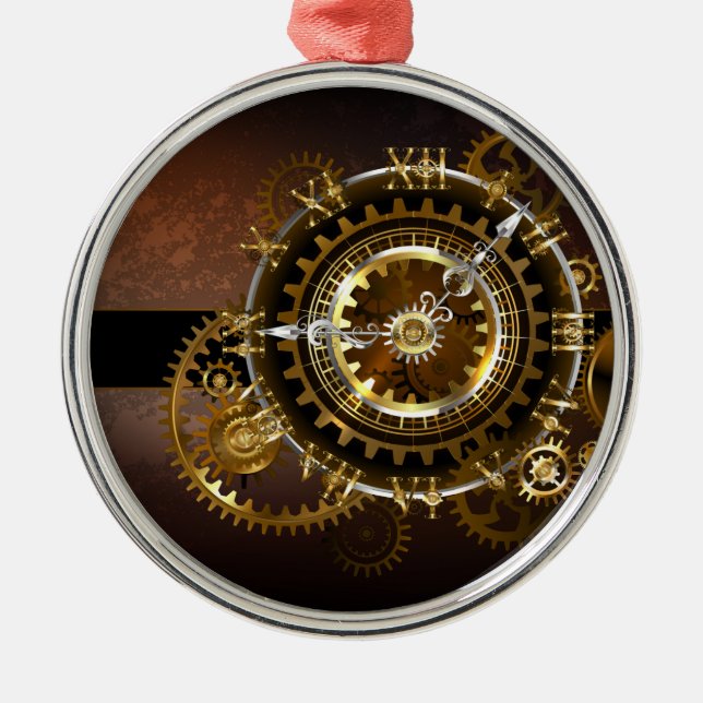 Steampunk clock with antique gears metal ornament (Front)