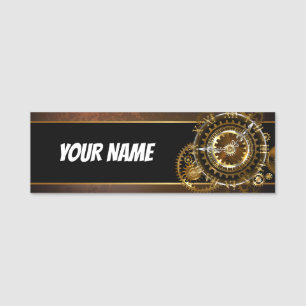 Steampunk clock with antique gears name tag