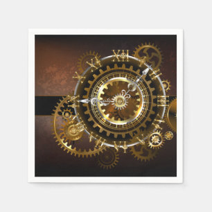 Steampunk clock with antique gears napkin