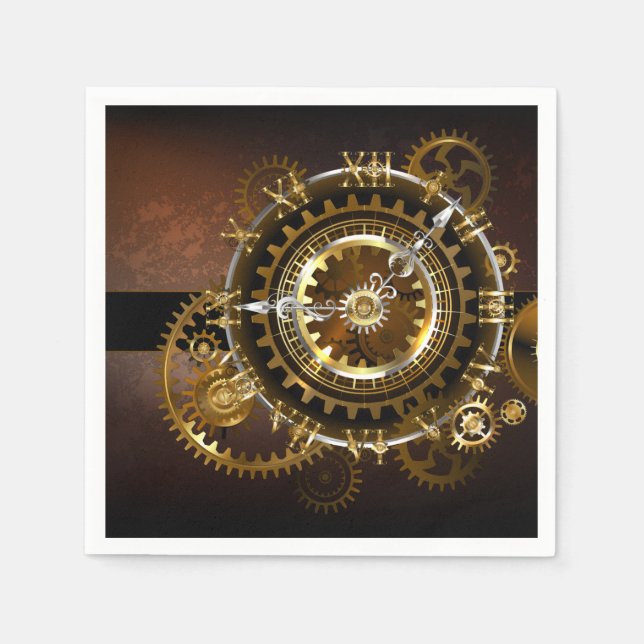 Steampunk clock with antique gears napkin (Front)