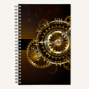 Steampunk clock with antique gears notebook