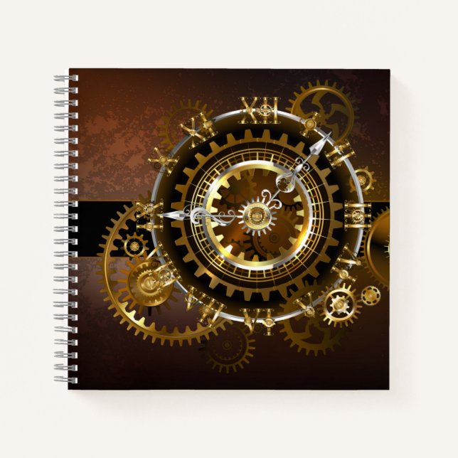 Steampunk clock with antique gears notebook (Front)