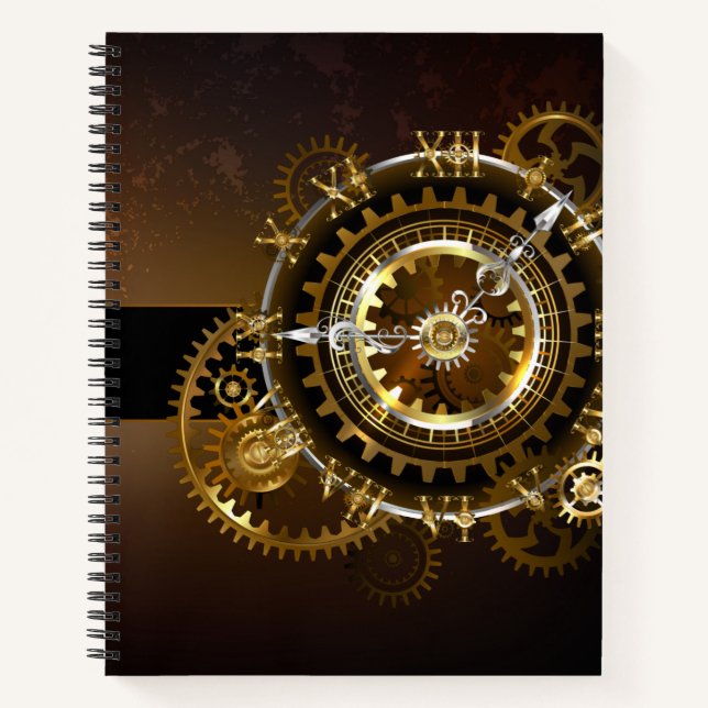 Steampunk clock with antique gears notebook (Front)