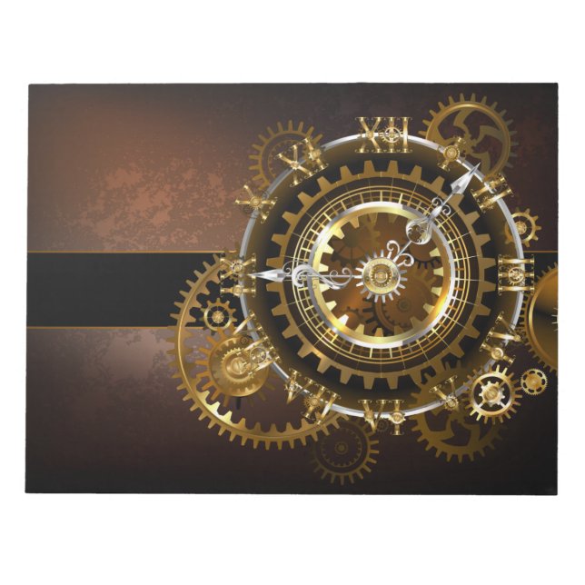 Steampunk clock with antique gears notepad (Front)