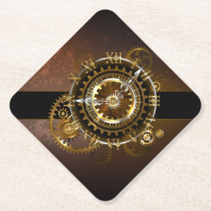 Steampunk clock with antique gears paper coaster