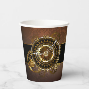 Steampunk clock with antique gears paper cups