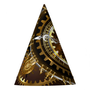 Steampunk clock with antique gears party hat
